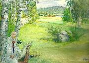 Carl Larsson paradiset-sjalvportratt i landskap oil painting reproduction